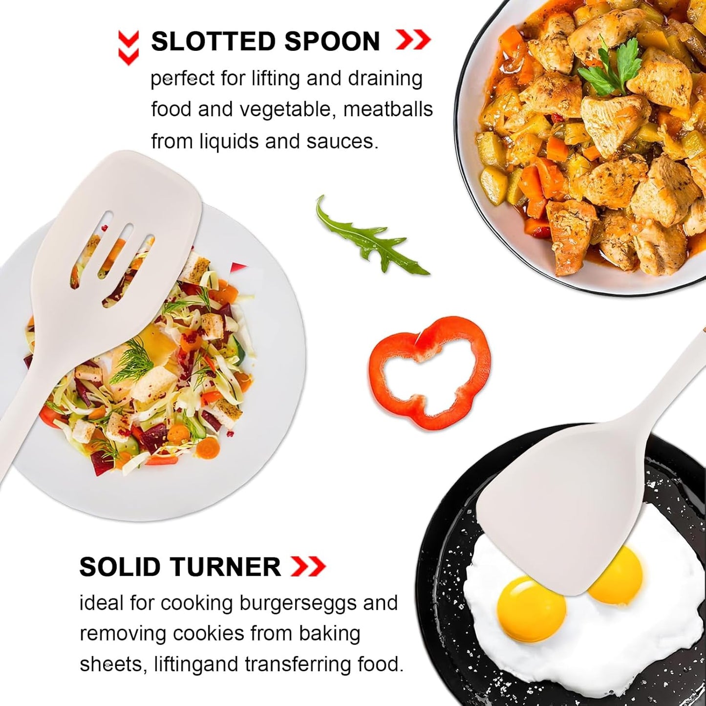 Kitchen Cooking Utensils Set, 6Pcs Silicone Kitchen Utensils Set Spatula Spoon Soup Ladle Turner, Heat Resistant Wooden Handle Silicone Cooking Gadgets for Nonstick Cookware & Baking BPA FREE