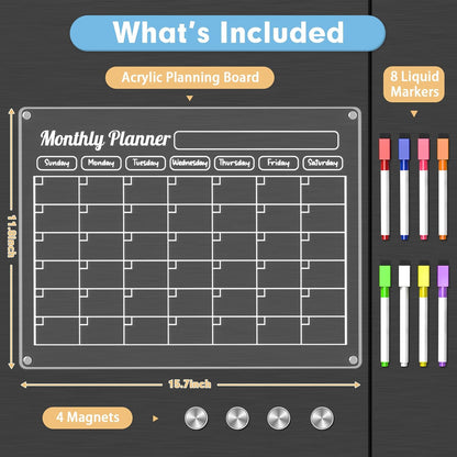 Grtard 3 Pack Acrylic Calendar for Fridge, Magnetic Calendar for Refrigerator, 16"x12" Dry Erase Whiteboard Fridge Calendar,2026 Clear Monthly Weekly Daily Memo Planning Board with 8 Markers