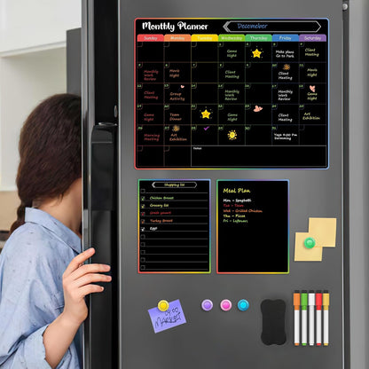 MaxGear 4 Pack Magnetic Fridge Calendar Set, 15" x 11.5" Dry Erase Whiteboard Calendar for Refrigerator, Includes Monthly, Weekly, List and Small Board with 5 Markers, 1 Eraser and 5 Magnets
