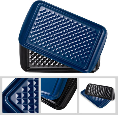 BBQ Tray for Raw Meat Prep and Cooked Food, Grill Prep and Serve Trays, Melamine Serving Trays and Platters for Food, Unbreakable Party Tray, Set of 2, Black and Red