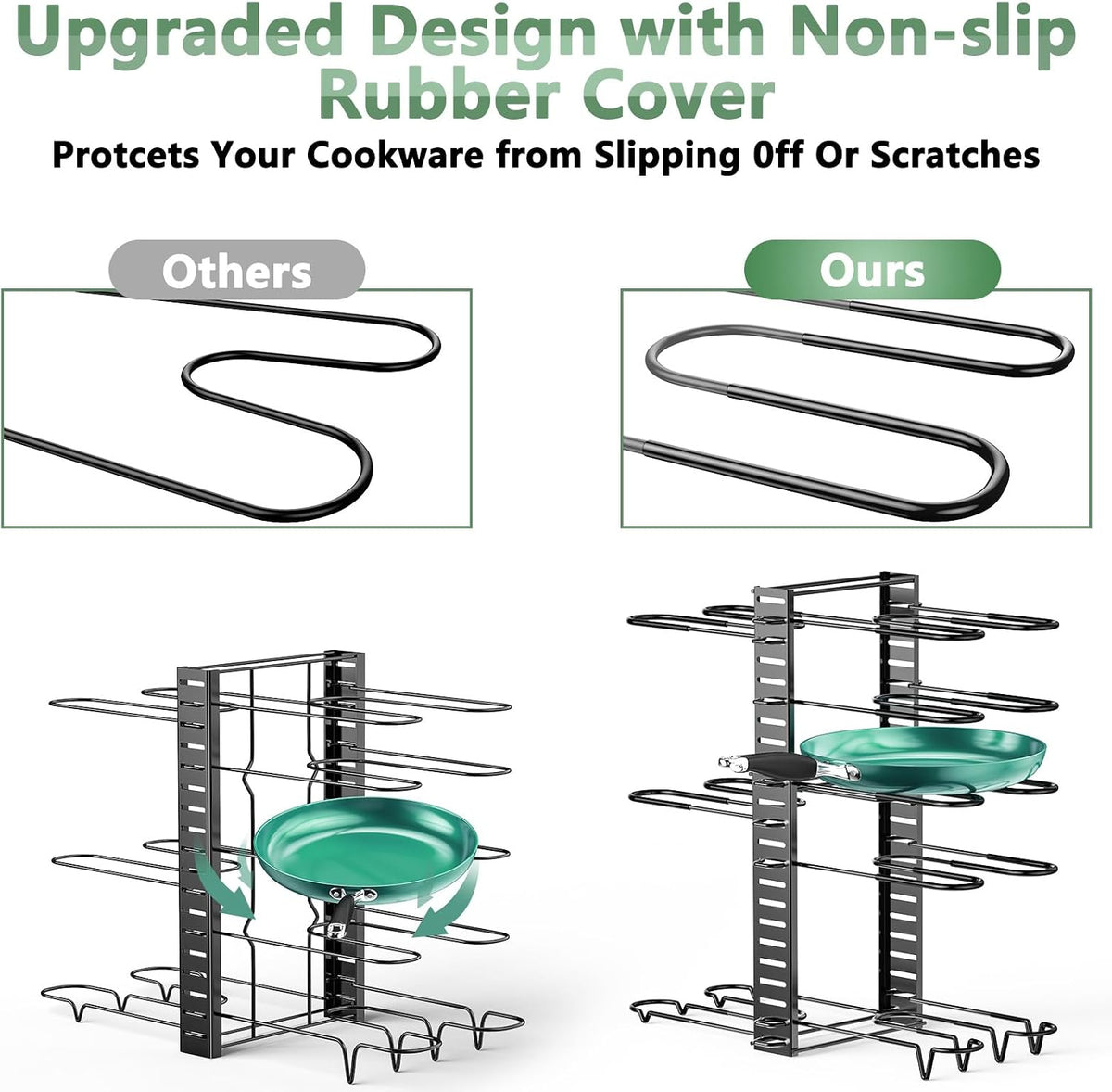 ORDORA Pots and Pans Organizer Under Cabinet 16.6", 8-Tier Adjustable Rack