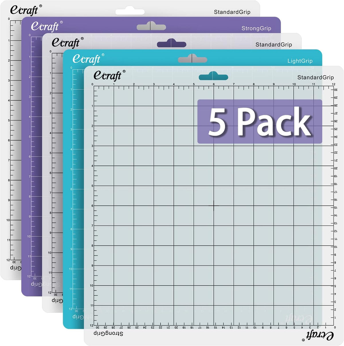 Ecraft 12x12 Cutting Mat for Silhouette Cameo 5/4/3/2/1, Variety Grip (StrongGrip, StandardGrip, LightGrip), Gridded Non-Slip Replacement Mats for Crafts, Quilting & Sewing