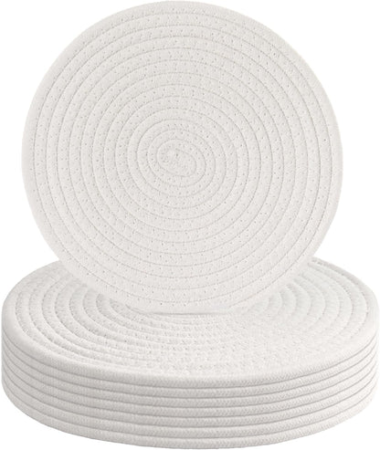 8 Inch Cotton Rope Trivets for Hot Dishes Set of 8 Heat Resistant Mats for Countertop Potholders for Kitchens Trivets for Hot Pots and Pans and Quartz Countertops Farmhouse Kitchen Décor, Mixed Brown