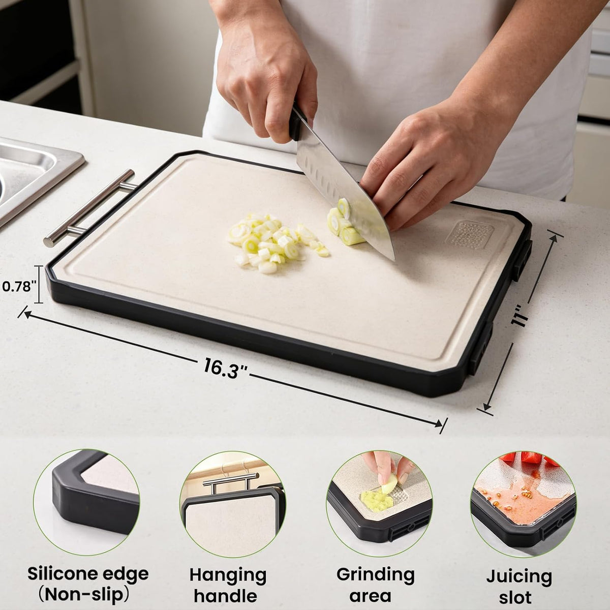 Titanium Cutting Board, Double Sided Pure Titanium Chopping Board, 16”×10”