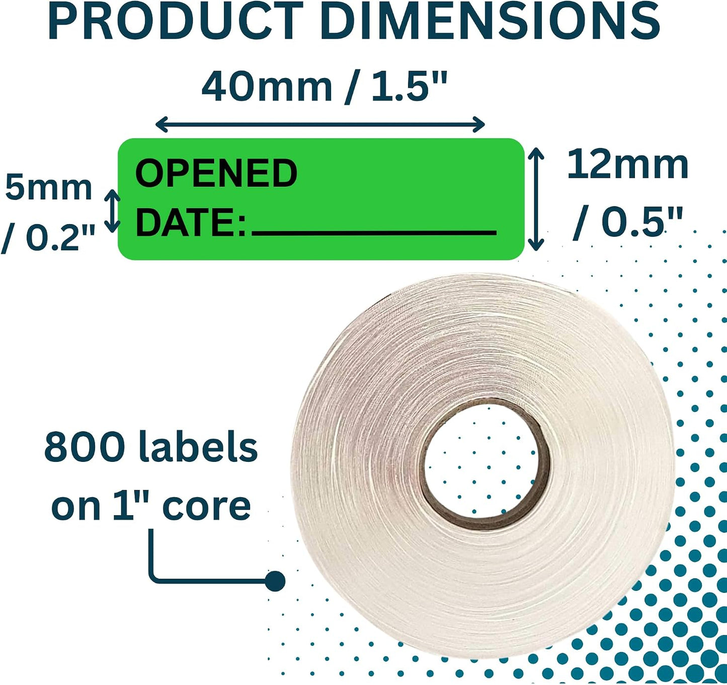 Opened Date Labels for Medical, Food & Lab Use - 800 Fluoro Green Write-on Small Stickers (12mm x 40mm / 0.5" x 1.5") in Dispense Box. Strong Latex-Free Adhesive & Indirect Food/Medical Safe Ink