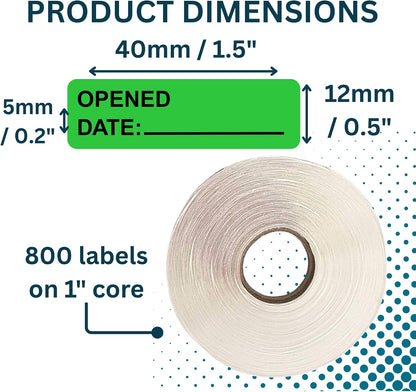 Opened Date Labels for Medical, Food & Lab Use - 800 Fluoro Green Write-on Small Stickers (12mm x 40mm / 0.5" x 1.5") in Dispense Box. Strong Latex-Free Adhesive & Indirect Food/Medical Safe Ink