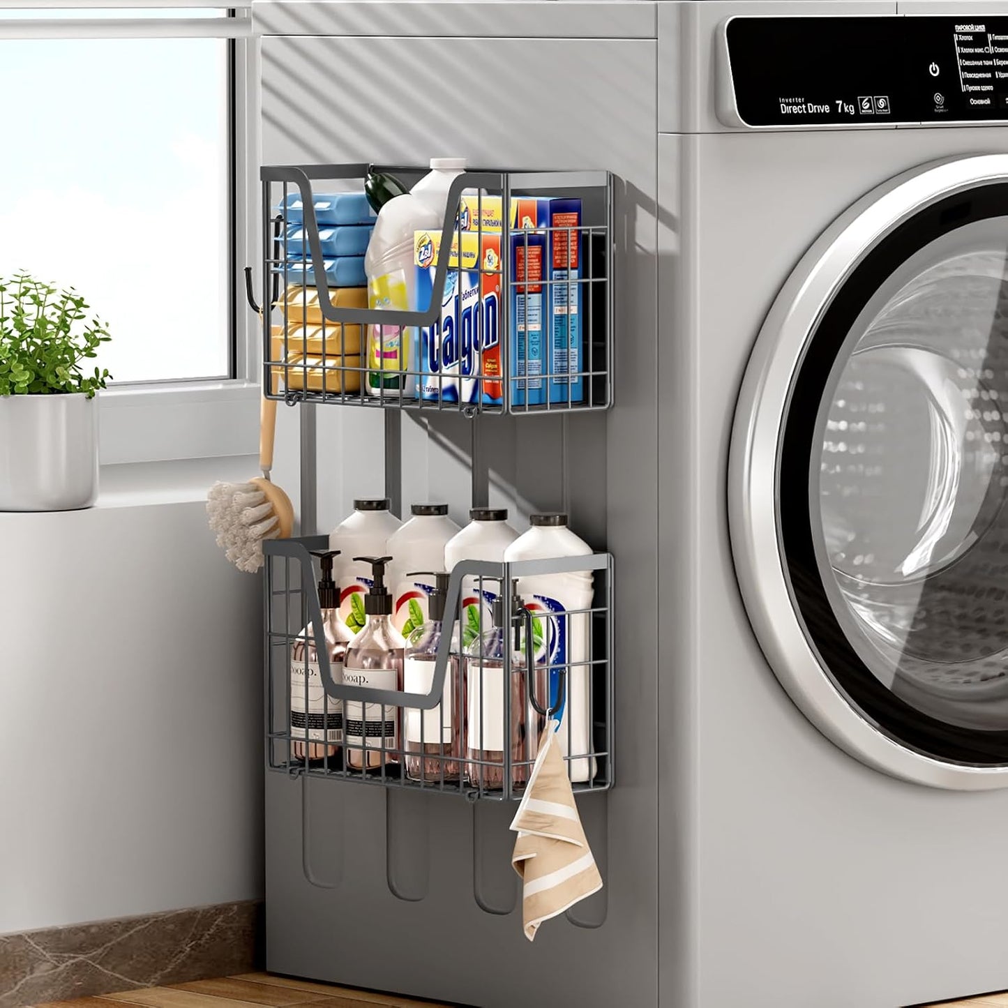 2 Set Magnetic Shelf for Fridge, Potato & Onion Storage Bins, Magnetic Fruit Basket for Refrigerator Pantry Kitchen Counter Laundry Organizer, Fridge Magnetic Spice Rack Magnet Fridge Storage