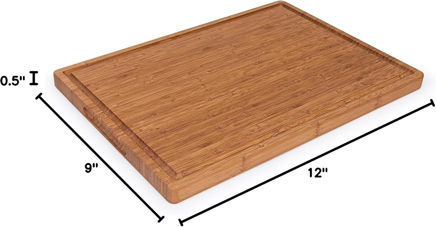 Bamboo Cutting Board Set for Kitchen - 3 Piece Reversible Wooden Cutting Boards, Wood Chopping Boards for Meat, Bread, Fruit, Cheese, Meal Prep, Wood Board and Charcuterie Serving Boards by Bambusi