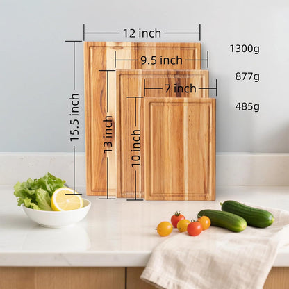 Acacia Wood Cutting Board Set with Stand | 3 Pcs Knife-Friendly Non-Slip Wooden Cutting Boards for Kitchen | 0.7″Thick Butcher Block | Large Solid Chopping Boards with Juice Groove
