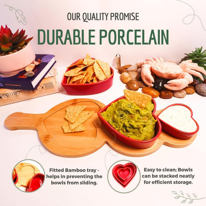 4-pc Porcelain Serveware for Chip Dip,Topping serving, Appetizer serving, Condiment Serving Tray, Serving Trays for Party, Party Hosting Essentials