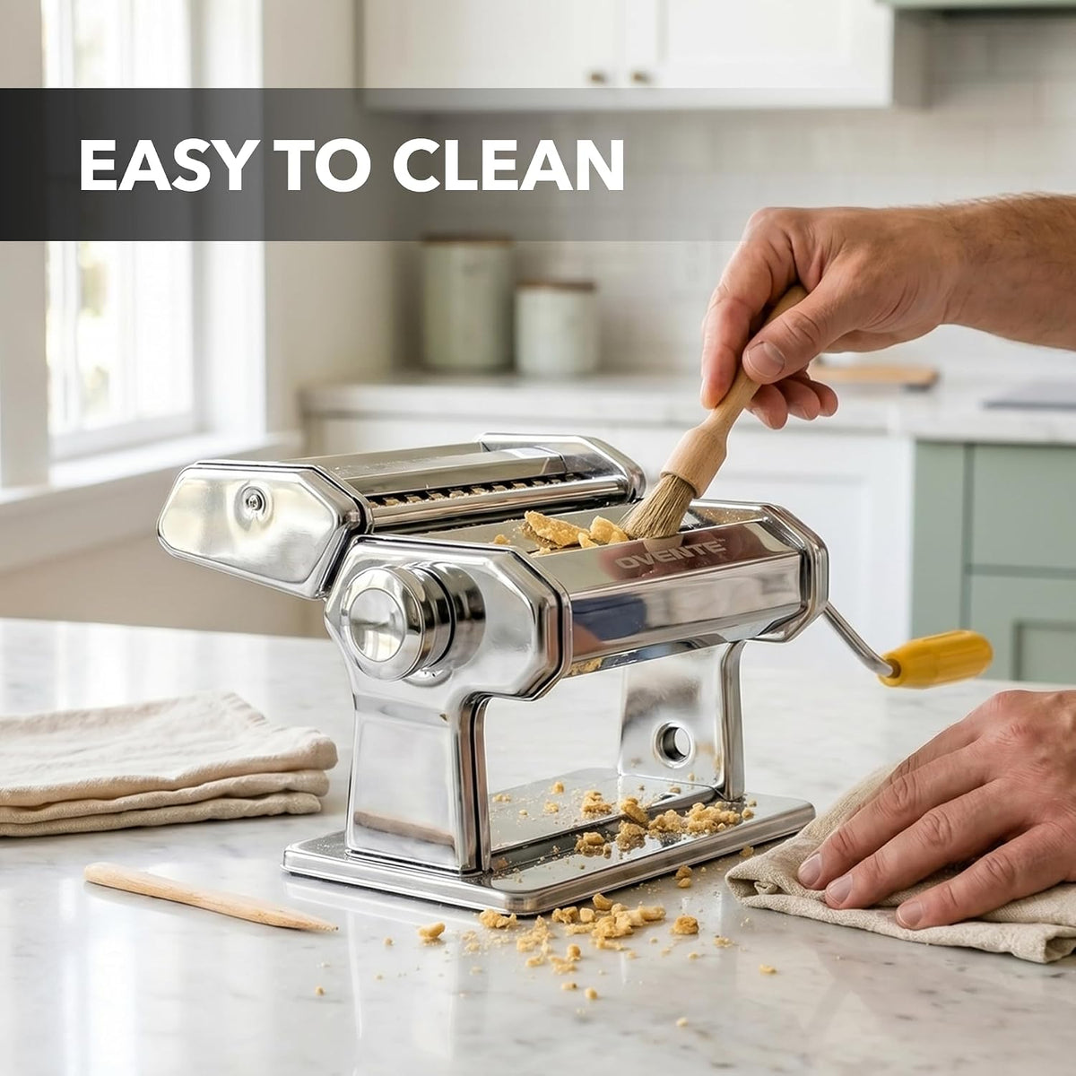 OVENTE Pasta Maker Machine with 7 Adjustable Settings, Silver PA515S