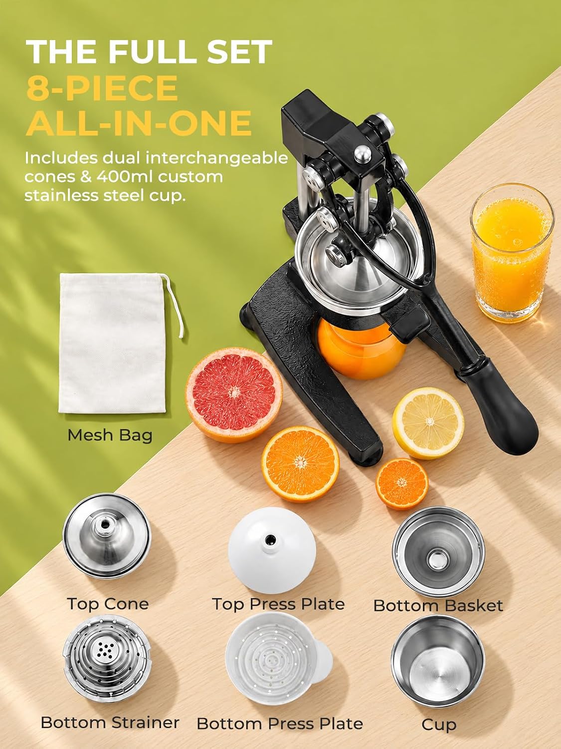FOHERE Cast Iron Juicer Hand Press, Heavy Duty Citrus Orange Squeezer