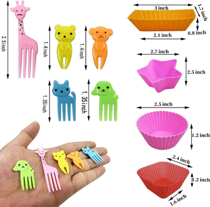 Silicone Lunch Box Dividers,24 pcs Bento Box Dividers with 20 Animal Picks,Silicone Bento Box Inserts,Cupcake Baking Cups,Muffin Pan Liners,Reusable and BPA Free