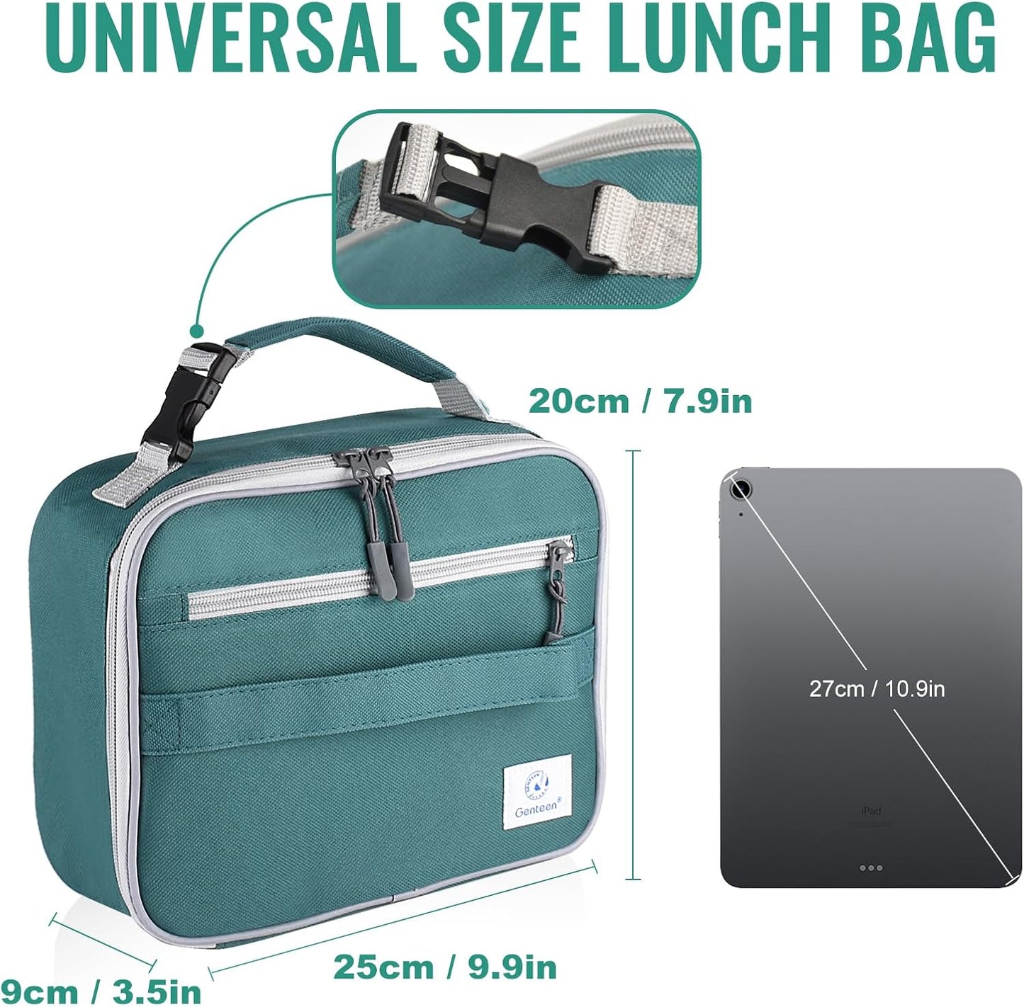 Genteen Lunch Box Kids, Insulated Lunch Bag Kids Boys Girls Back to School, Soft Lunch Box for Men Reusable Lunchbox for Office,Outdoor,School (Black)