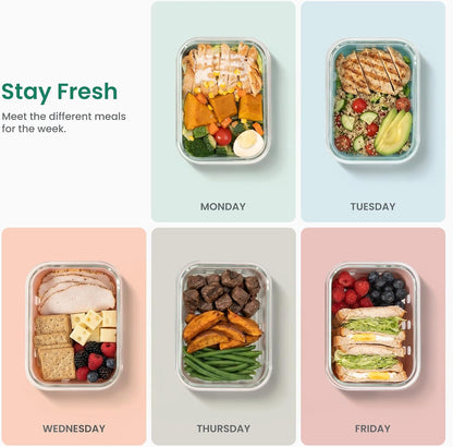 GENICOOK Glass Food Storage Containers With Glass Lids Bento Box Set Lunch Box Eco Friendly Meal Prep Containers Airtight – Plastic Free, Silicon Sleeve Bpa Free 4.4cup/ 5 * 1050ml