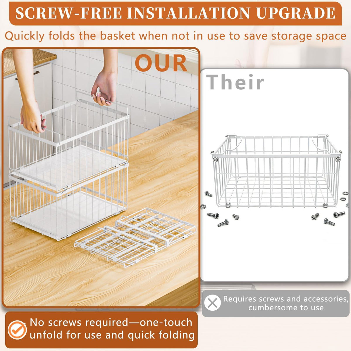 Large Freezer Organizer Bins, Upgrade Quick Expand/Collapse Feature, for 5-9 Cu.Ft Deep Freezer, 3 Pack Stackable Deep Freezer Organizer Bins, Black Wire Foldable Baskets (Black 3 Pack)