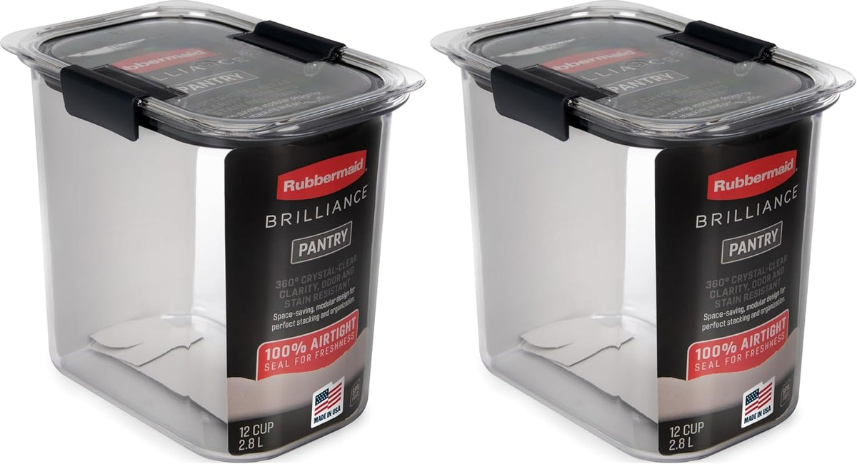 Rubbermaid Brilliance 16-Cup Airtight Food Storage Container with Lid Clear/Grey - optimal for pantry organization flour sugar and food storage