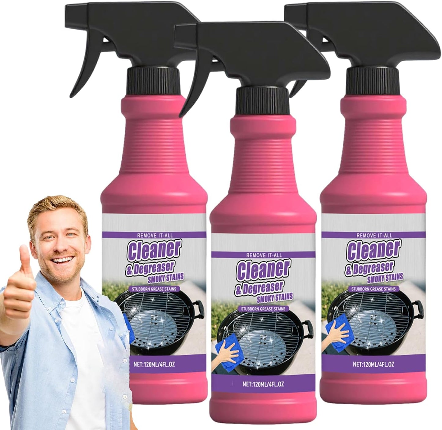 Rivoneed Grill Cleaner,Fast Acting Heavy Duty Grill Degreaser Spray,Heavy Duty Stainless Steel Degreaser,Professional Bbq Cleaner Degreaser For Outdoor Grill,Kitchen Oven,Smoker,Grates (1pc)