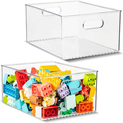 primebox 2 Pack Clear Plastic Organizer Bins with Handles for Home Organization. Storage Containers for Organizing Fridge, Freezer, Cabinet. Pantry, Great for Kitchen, Garage, Laundry Room. 10"x8"x5"