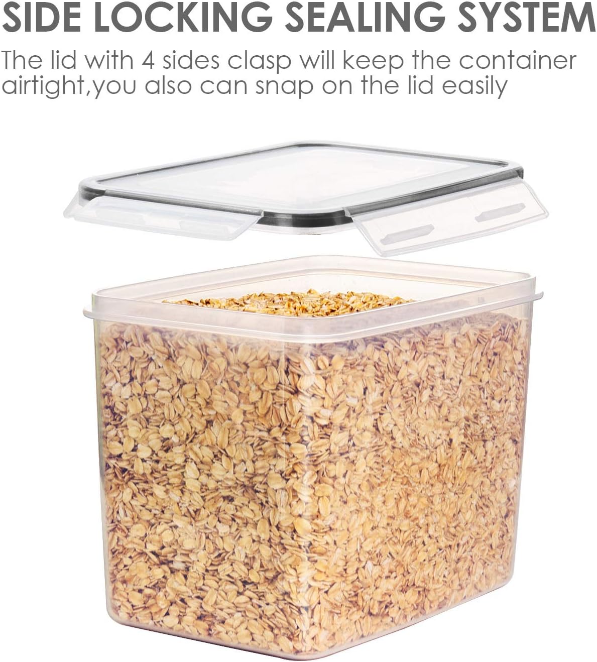 Vtopmart 4 PCS Large Food Storage Containers 5.2L / 175oz, 4 Pieces BPA Free Plastic Airtight Canisters for Flour, Sugar, Baking Supplies, Rice with Lids, 4 Measuring Cups and 24 Labels, Black