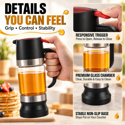 Honey Dispenser 9.8 Oz No Drip with Base 2026 Upgrade, Glass Honey Jar pot with Handle, Syrup Dispenser for Coffee or Tea, Mess Free Honey Dispenser for Honey and Syrup, Honey Container