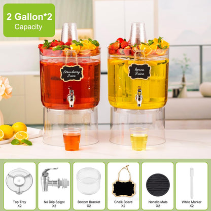 2 Gallon Beverage Dispenser for Parties, BPA-Free Drink Dispenser with No Drip Spigot, Juice Dispensers with Stand, Transparent Plastic Water Dispenser Countertop for Punch, and Drink Fountains