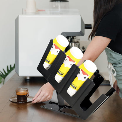 Tirifer 2 Pack Disposable Paper Cup Dispenser, Adjustable Coffee Cup and Lid Holder with 4 Compartments, Cup Storage & Lid Organizer for Countertop Coffee Station Bar Restaurant Breakroom, Black