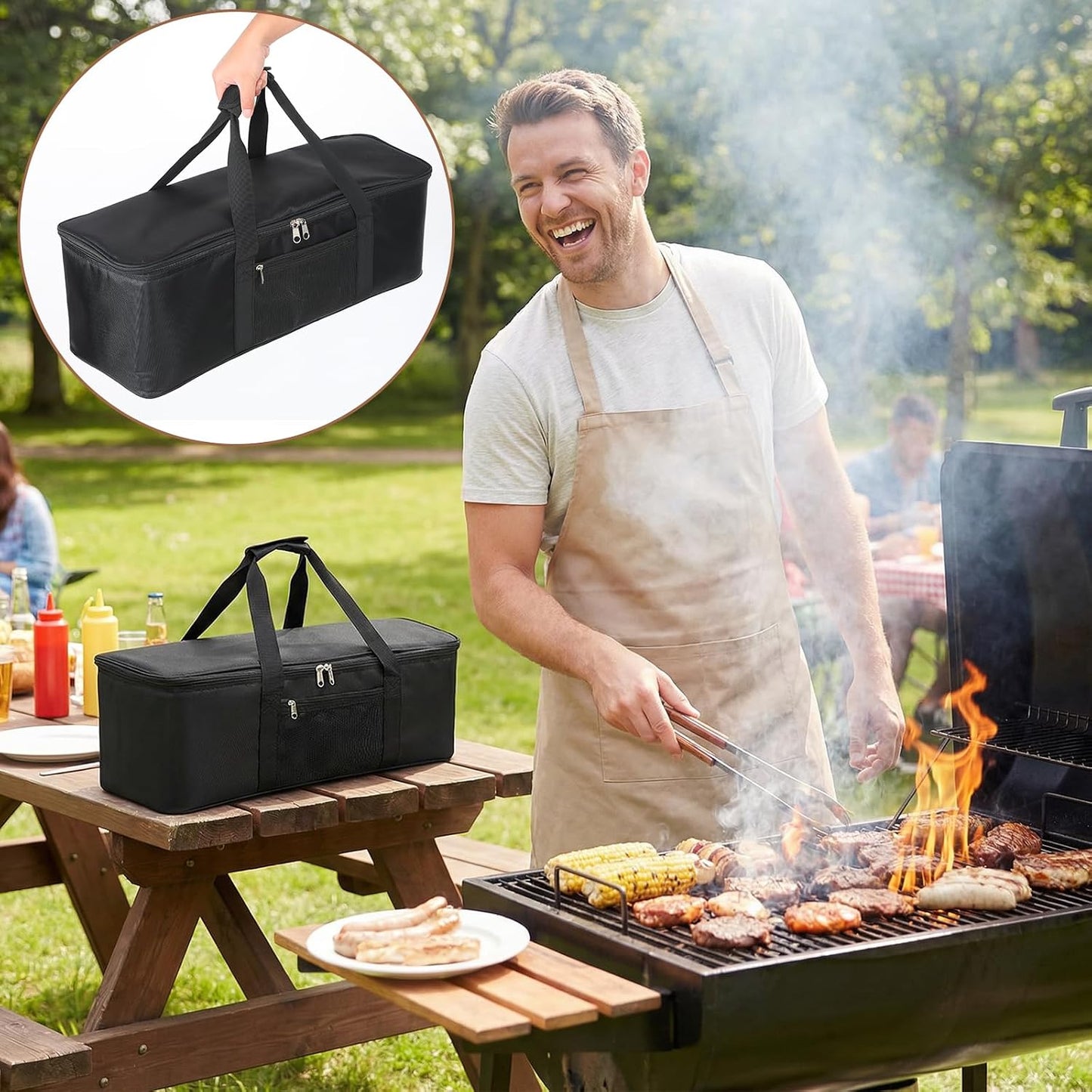 Grill Tool Storage Bag, 23.6" x9.8 x7.9 Large Capacity Grill Accessory Storage, Heavy-Duty Grills Utensil Storages with Pockets, Outdoor BBQ Utensil Holder, Grilling Tools Storages for Camping Picnic