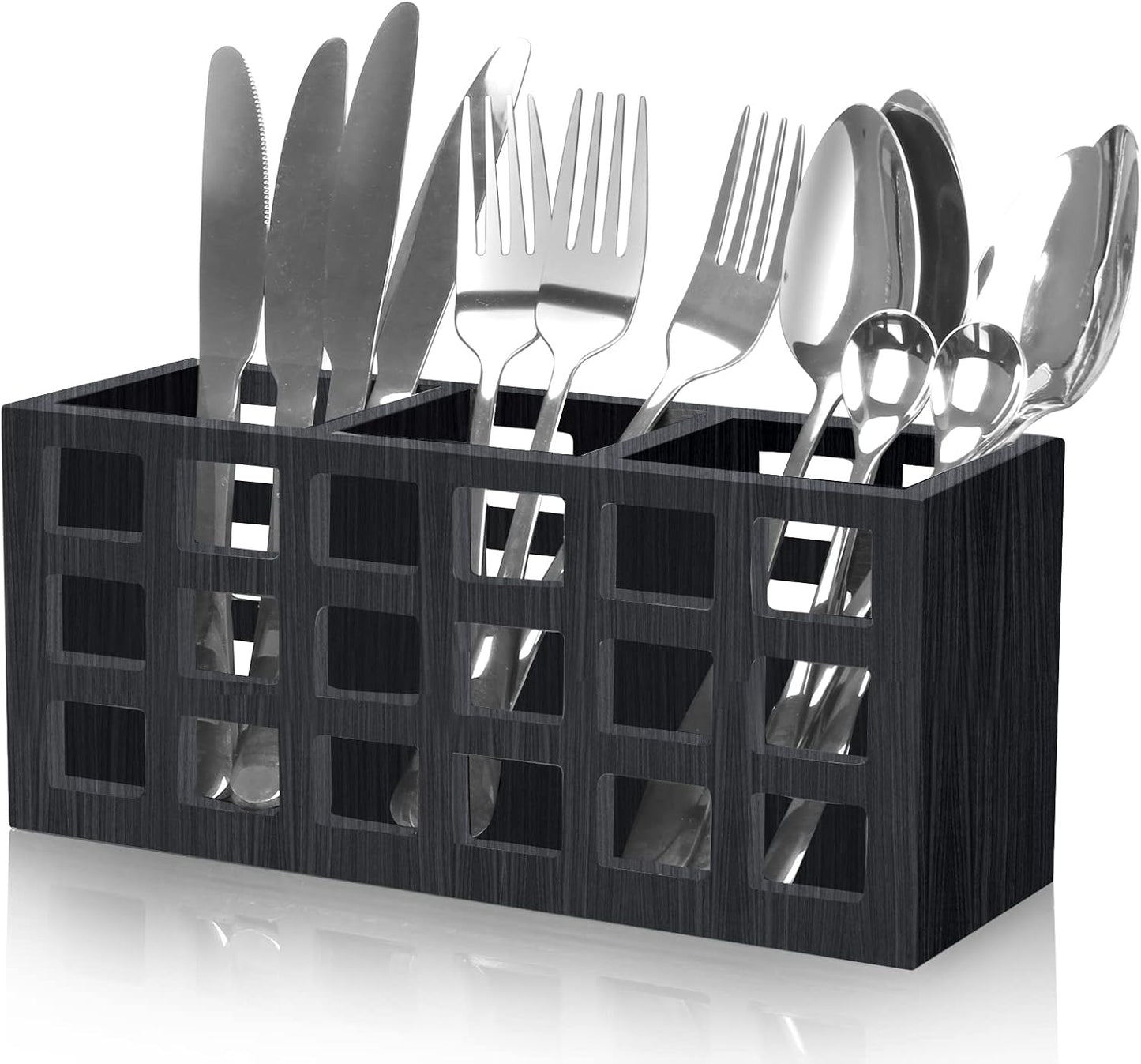 Farmhouse Wooden Silverware Utensil Caddy Cutlery Holder Small Acacia Wood Utensil Holders Organizer for Kitchen Count Party Fork Spoon Storage Organizer Table Silverware Holder Flatware Caddy Basket