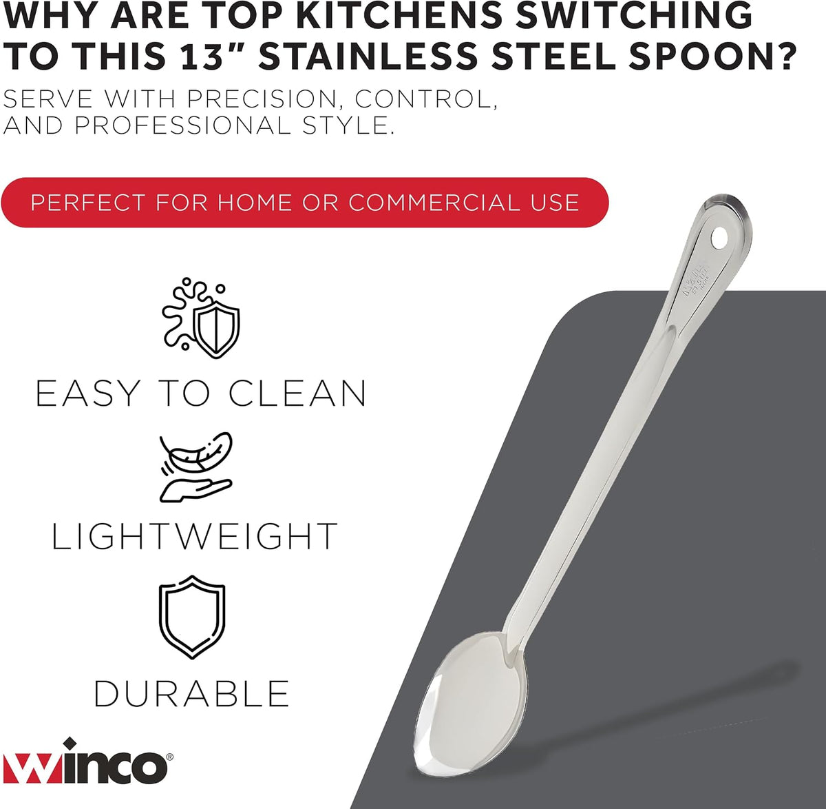 Winco BSOT-13 Solid Stainless Steel Basting Spoon, 13-Inch,Medium