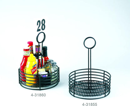 G.E.T. 4-31855 Black Round Stainless Steel Condiment Caddy Iron Polyethylene Coated Table Caddies Collection, 7.5"