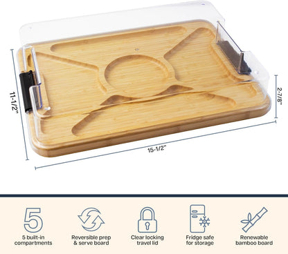 Totally Bamboo Flip, Serve & Store Charcuterie Board with Lid, Reversible Bamboo Cutting Board and Portable Cheese Tray with Compartments, Locking Travel Cover, 15.5 x 11.5 Inches