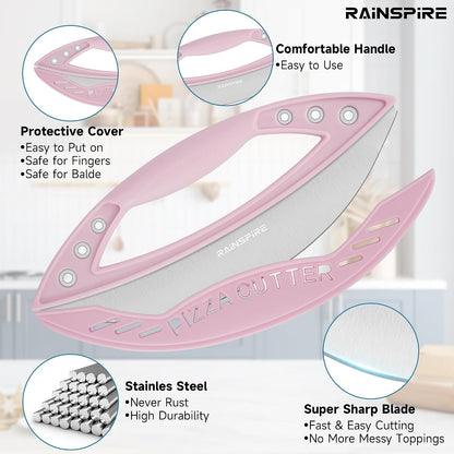 Rainspire 12" Pizza Cutter Rocker Blade Stainless Steel Pizza Rocker with Cover Sharp Blade Pizza Knife Dishwasher Safe Kitchen Gadgets Home Essentials, Black