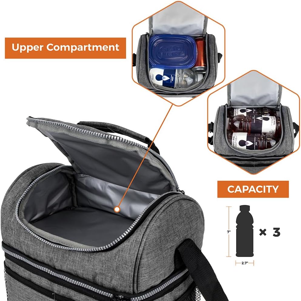 opux Insulated Lunch Bag for Men Women, Double Decker Leakproof Lunch Box Cooler Tote with Shoulder Strap, Large Lunchbox for Work School Travel Meal Prep, Adults Kids Boys Girls, Green, 16 Cans