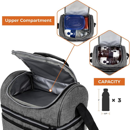 opux Insulated Lunch Bag for Men Women, Double Decker Leakproof Lunch Box Cooler Tote with Shoulder Strap, Large Lunchbox for Work School Travel Meal Prep, Adults Kids Boys Girls, Green, 16 Cans