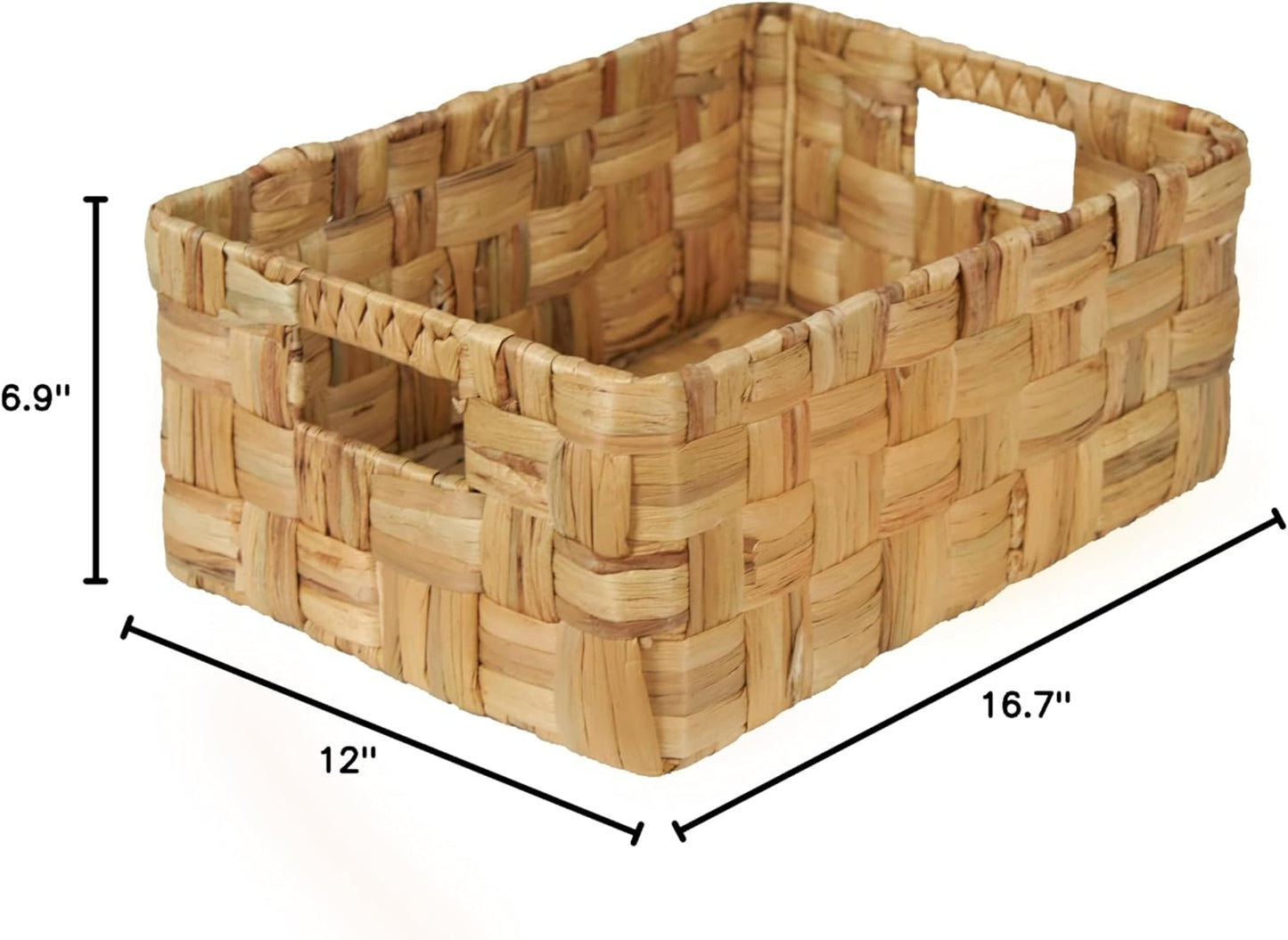 VATIMA Water Hyacinth Storage Baskets with Large Open-Front for Kitchen, Decorative for Living Room, 13.4” x 9.5” x 5.5”, 2 Pack