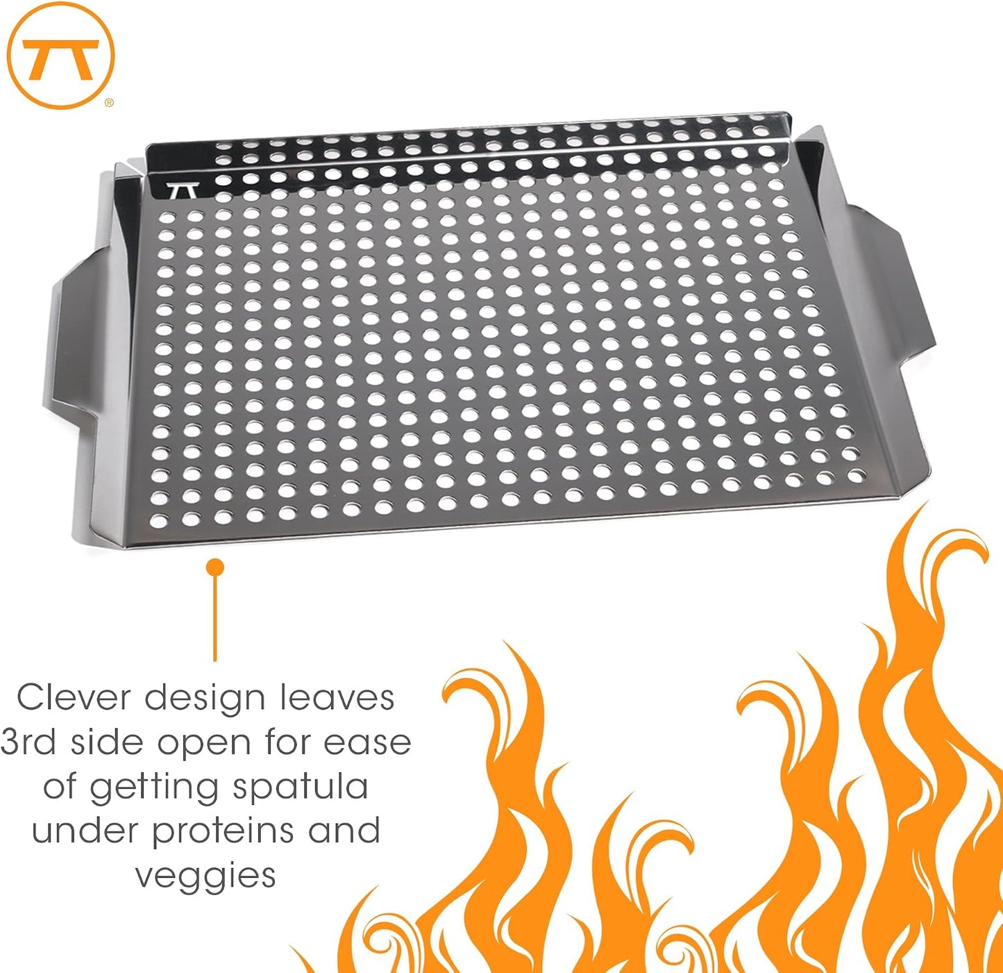 Outset 76631 Stainless Steel Grill Topper Grid, 11"x7" BBQ Pan With Handles