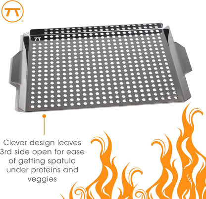 Outset 76631 Stainless Steel Grill Topper Grid, 11"x7" BBQ Pan With Handles