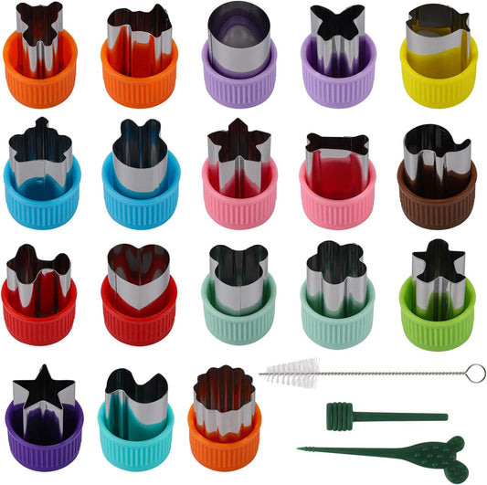 21Pcs Vegetable Cutter Shapes Set - 18Pcs Fruit Shape Cutters and 3Pcs Food Cutters Tools Accessories for Kids Lunch