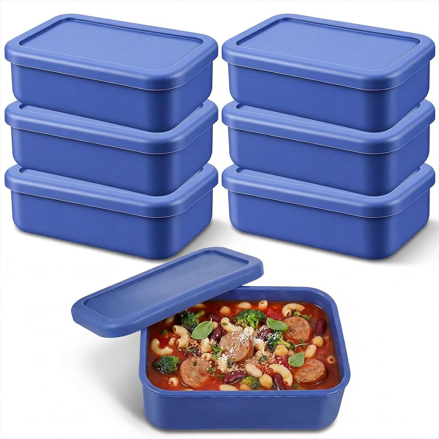 Keneaoeo 6 Pcs 2 Cup Silicone Freezer Molds Freezer Tray with Lid Reusable Food Storage Containers for Soups Sauces Stews Meal Prep, Bpa Free, Microwave & Dishwasher Safe