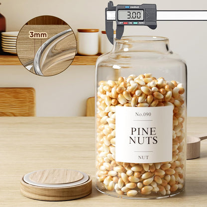2 PCS Flour Sugar Storage Containers Glass Jar, 4000ml/1 Gallon/4.2 Qt/135oz,Large Glass Food Storage Jars with Wood Airtight Lids,for Tea,Spice,Cereal Rice Flour Pasta Sugar