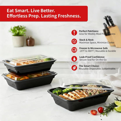60 Pack Meal Prep Containers with Lids,38 oz,Reusable,To Go | Take Out,Food Storage,Disposable Plastic Lunch Boxes,Sturdy,Freezer,Microwave,Dishwasher Safe,Stackable,Leak-proof