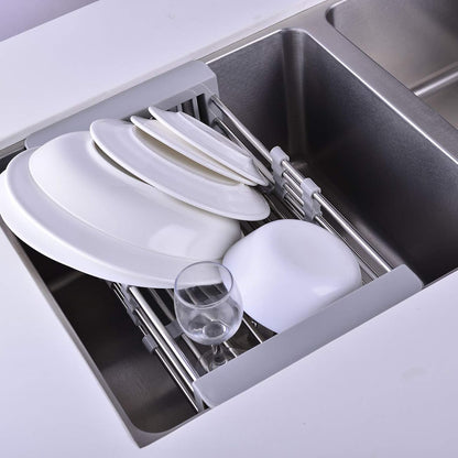 Dish Drying Rack, Over The Sink Dish Drying Rack, Stainless Steel Dish Drainer with Adjustable Arms Holder Functional Kitchen Sink Organizer for Vegetable and Fruit