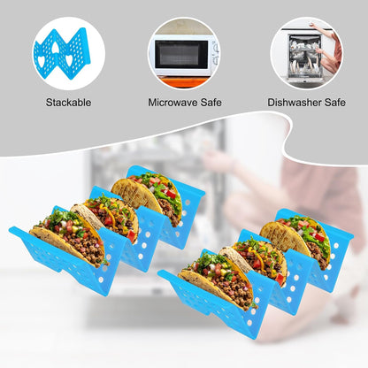 uxcell 8 Pcs Taco Holder Stand, Plastic Taco Plates Hold Up to 3 Tacos, Hollow Carved Taco Shell Holder, Dishwasher Microwave Safe, Pink