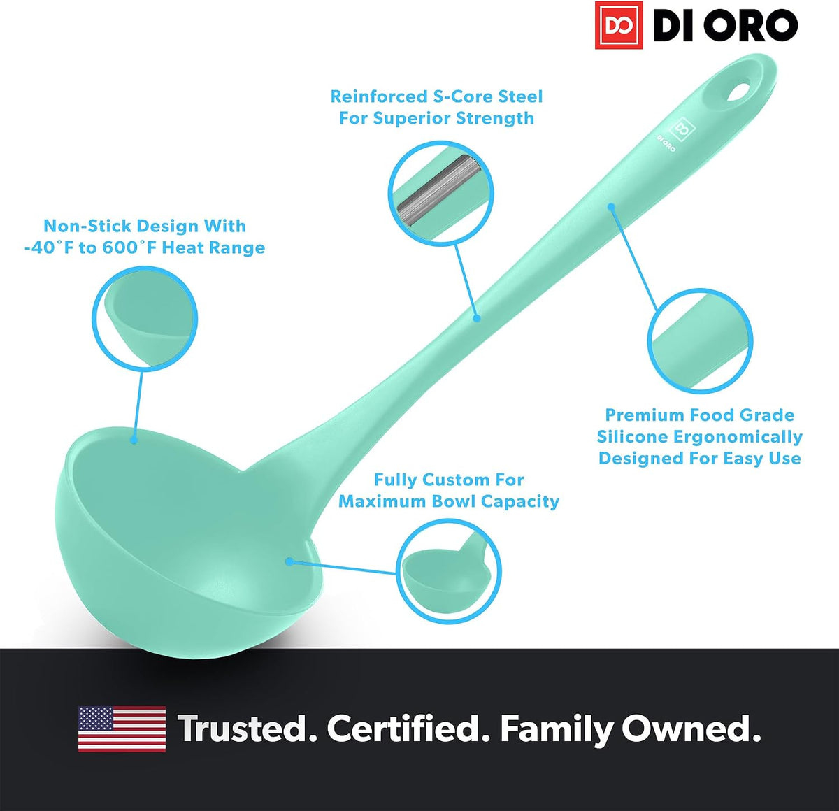 DI ORO Silicone Ladle - Soup & Serving, 600F Heat Resistant, Black