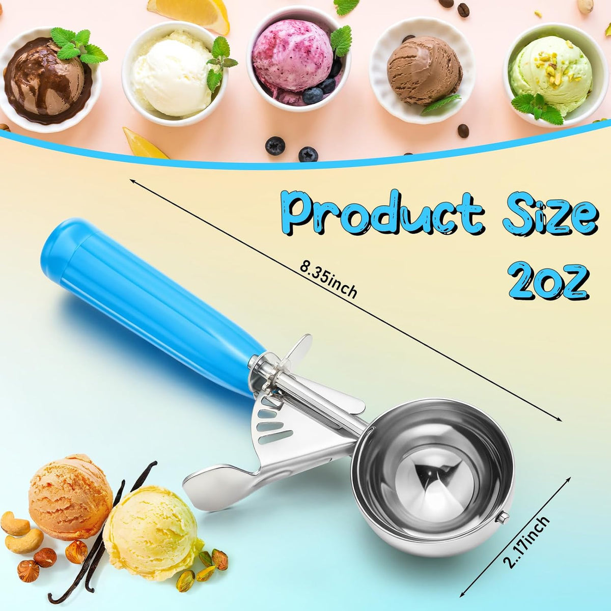 Reallnaive Ice Cream Scooper with Trigger, 4 oz, Gray