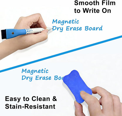 Magnetic Whiteboard for Fridge, 20" x 13" Dry Erase Board Set with Markers & Eraser, Strong Magnet & Stain-Resistant Surface, Fridge Calendar for Notes, Grocery List, Meal Planning & Family Schedule