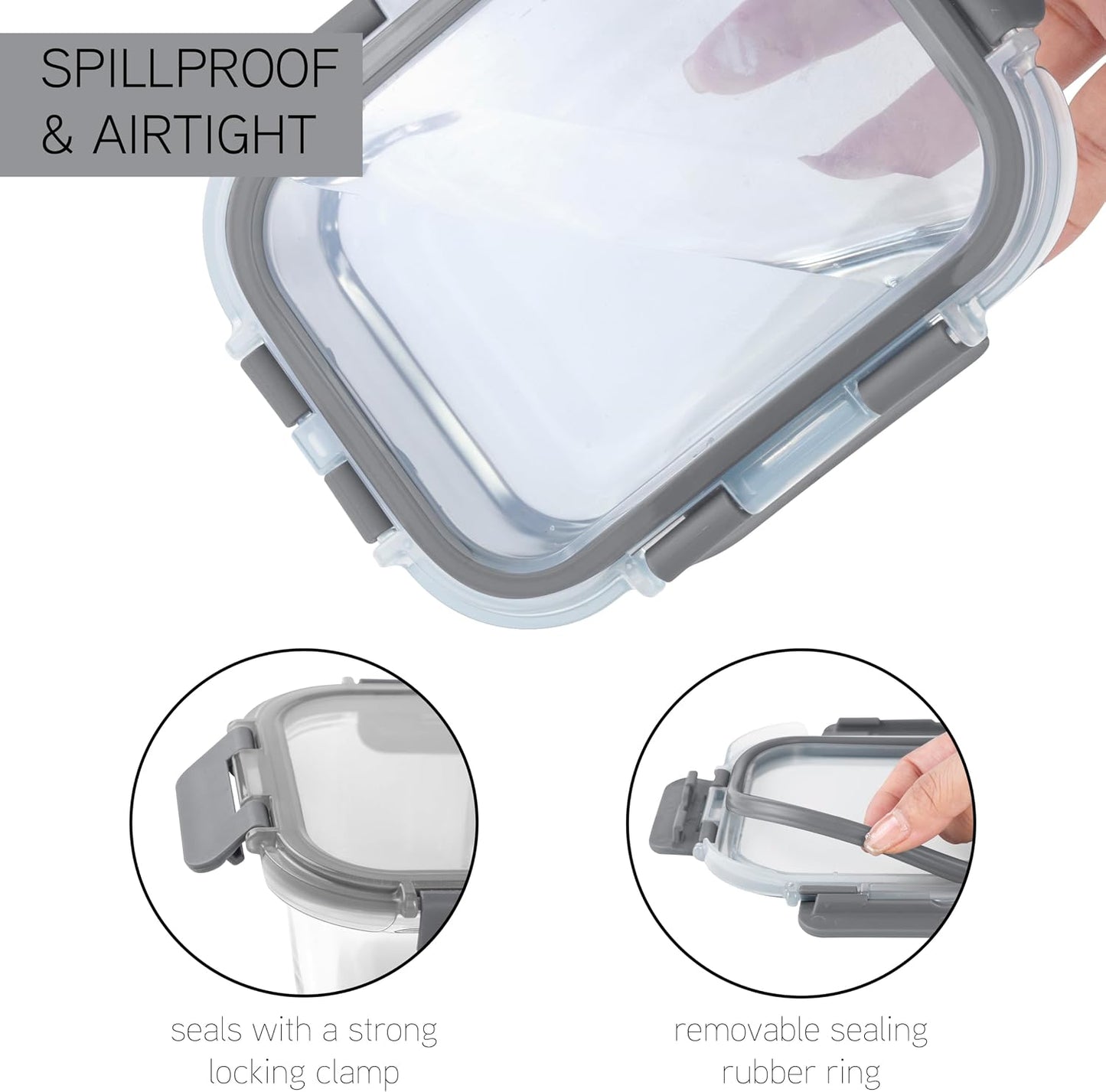 COOK WITH COLOR Premium 32-Pc. Borosilicate Glass Food Container Set with Dividers - 4 Rectangles, 8 Rounds, 4 Squares - Leakproof Lids - Meal Prep, Storage, Grey