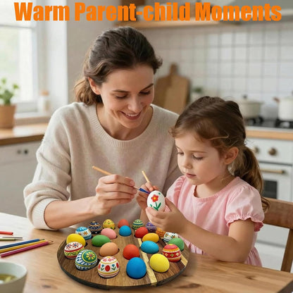 Deviled Egg Containers with Lid and Handle Portable Travel Acacia Wood Deviled Egg Platter 24 Holes Tray Holder Double-sided Use