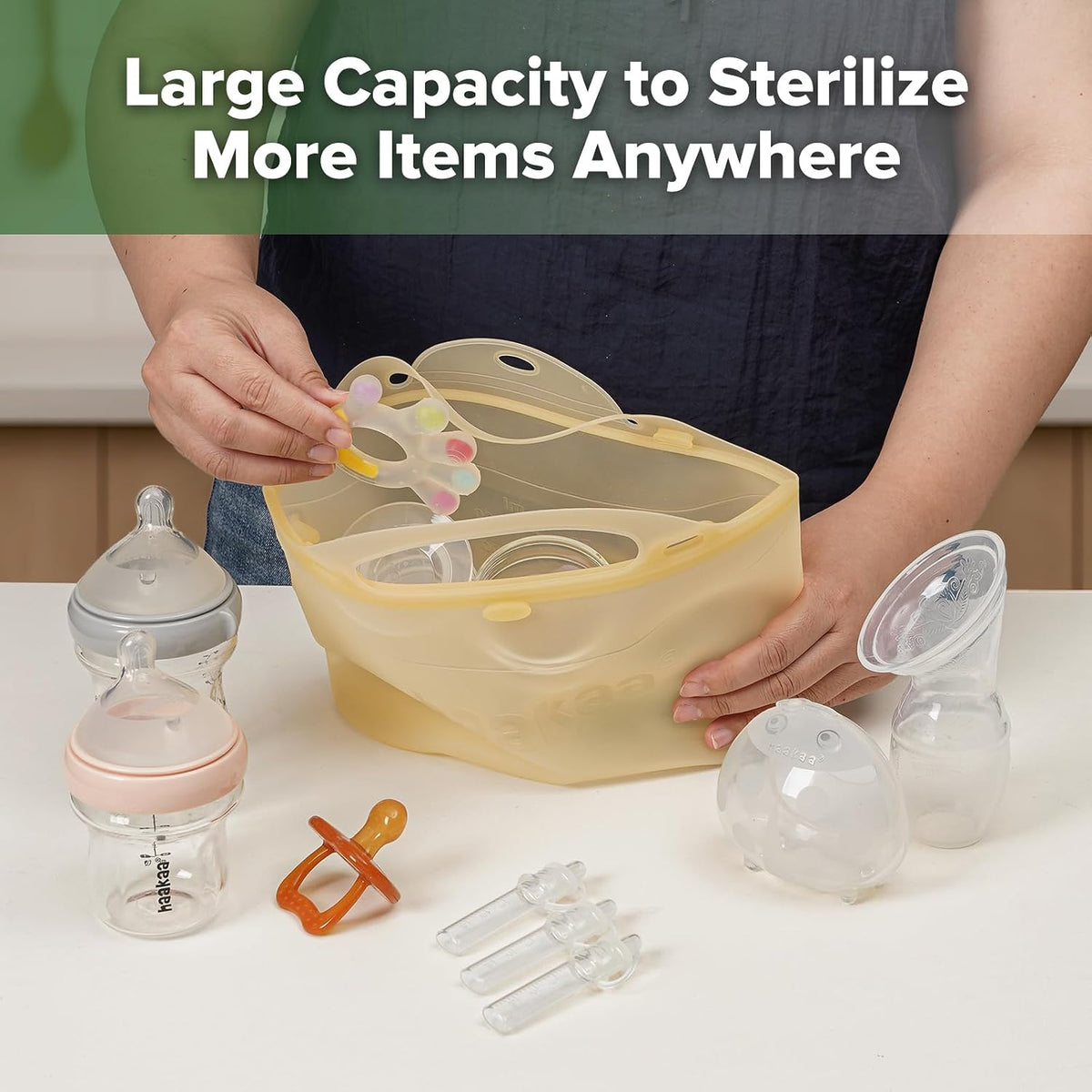 Haakaa Silicone Microwave Steamer & Steriliser Bag, 70oz/2000ml Large Capacity Reusable Steaming Bags for Baby Bottles, Breast Pump, Accessories, Pacifiers,Teethers, Great for Home&On The Go, Grey/1PC